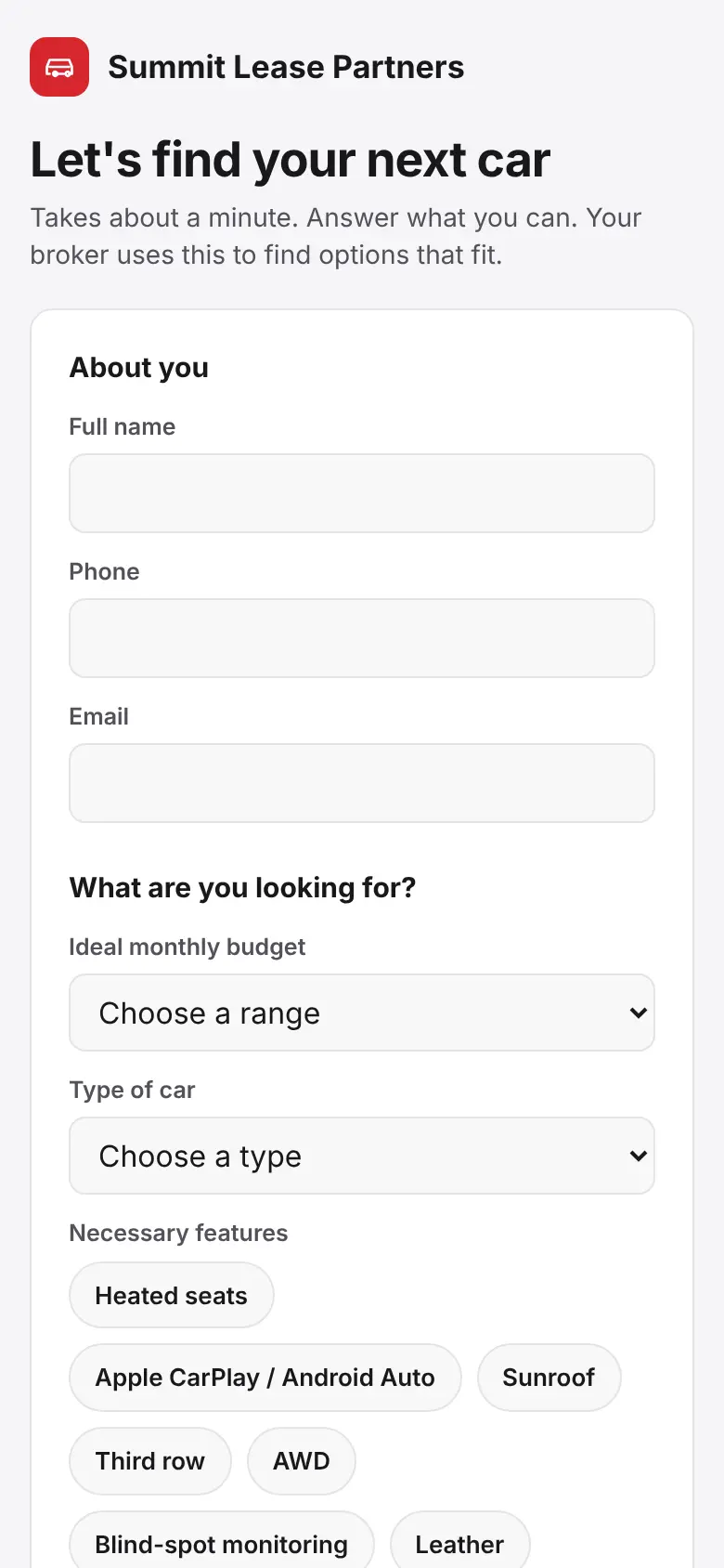 The customer questionnaire on a phone